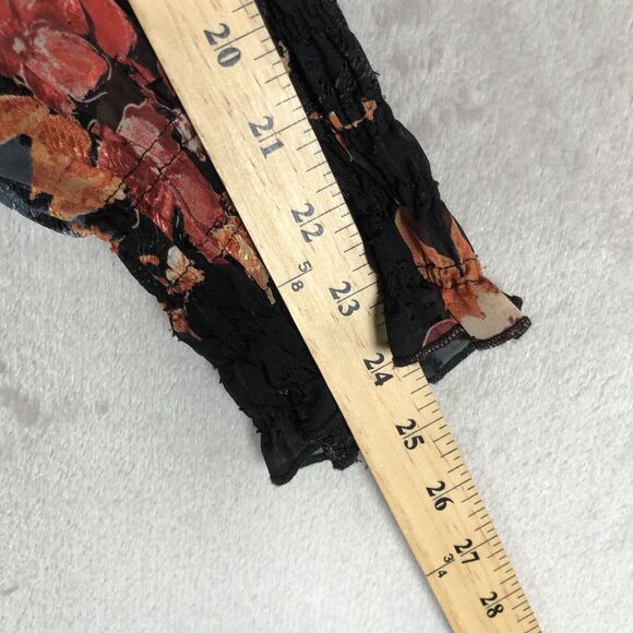 BISHOP + YOUNG Maxi Dress Sz M Floral Chiffon Smocked Waist Cuffs Lined Tie Neck - Picture 15 of 16